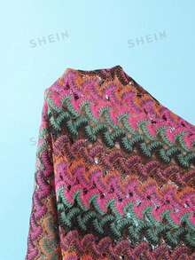 SHEIN Swim Chicsea 26SS 春夏度假海灘派對 BOHO 風輕盈性感熱帶編織亮粉色比基尼泳衣附褲子 3 件套 - 彩色 - 查看 3