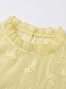 GlowEve CURVE Plus Size Mesh Embroidery Flutter Sleeve Blouse, Ruffle Hem Youthful Top - Yellow - View 4