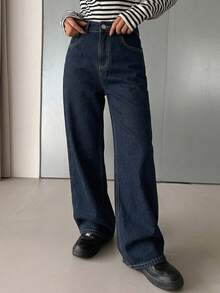 DAZY Women's Loose Fit Flare Leg Long Denim Jeans - Blue - View 6