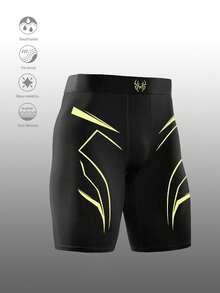 Coreblaze Leggings deportivos estampados con bloques de color para hombre, gimnasio - Negro - Ver 3