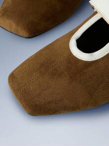 CUCCOO GRLICON Sepatu Mary Jane Cokelat Bergaya Retro Prancis, Sepatu Balet Warna Kontras yang Unik - Coklat - View 4