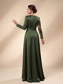 Serin Elegante y glamuroso vestido de gala con apliques de encaje bordado, mangas transparentes y falda completa, vestidos de noche para bodas, fiestas de graduación, festivales y fiestas de novias - Verde militar - Ver 2