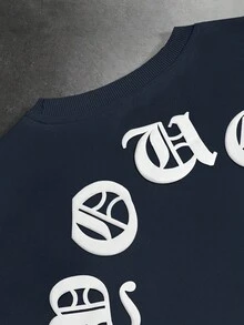 PAVTROS Conjunto casual de hombre con camiseta de tirantes de cuello redondo con letras en relieve y pantalones cortos, para vacaciones - Azul Marino - Ver 4