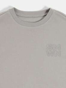 SUMWON Puff Logo Crew Neck Oversized Short Sleeve T-Shirt For Tweens Casual Everyday Summer Essential Top - Grey - View 3