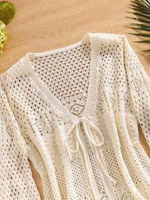 GlowEve CURVE Cardigan tricoté ajouré pour femmes, style décontracté de vacances - Nude - Voir 4