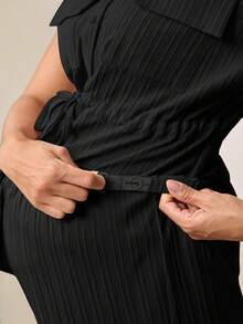 MaterniWear Conjunto de 2 piezas de blusa y pantalones de unicolor con cintura de cordón para maternidad - Negro - Ver 10