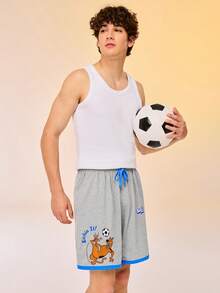 LUVLETTE Scooby-Doo Men's Soft Cotton Lounge Shorts Gray Color Block Sleep Shorts With Blue Trim & Cartoon Print Summer Pajamas Graphic - Grey - View 7