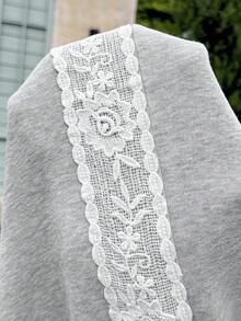 Lyckli Maternity Side Contrast Lace Drawstring Waist Pocket Wide Leg Casual Long Pants Winter - Grey - View 9