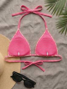 Swim Mod Plus Size Women Ditsy Floral Spaghetti Strap Backless Bikini Top - Hot Pink - View 2