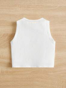 SHEIN (Acak 6 Potong, Kirim 1 Potong) Tank Top Dasar Motif Hati Berwarna-warni Bergaris Kontras Merah Muda & Putih untuk Balita Perempuan, Nyaman untuk Dipakai Sehari-hari di Musim Panas, Cocok untuk Pakaian Musim Panas Segar dan Mewah - Putih - View 2