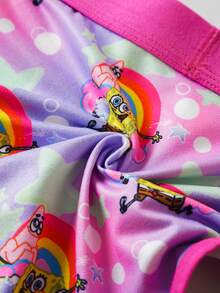 SpongeBob SquarePants | SHEIN Women's Cartoon Print Colorblock Casual Daily Triangle Panties - Black - View 7