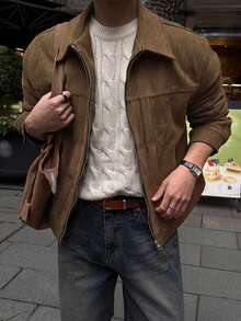 DAZY Autumn Solid Brown Suede Pleated Inner Lining Design Men's Jacket And Coat - Brown - View 3