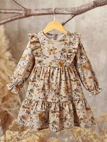 Emery Rose Kids Emery Rose Kids 女童格紋寬鬆可愛休閒燈芯絨法式洋裝，荷葉邊下擺、荷葉袖、長袖，秋冬格紋洋裝，夏秋款，非常適合休閒日常穿著與學校日常穿著，母女/姐妹套裝 - 彩色 - 查看 8