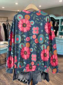 Rusticease Plus Size Spring/Autumn Casual Floral Print Sweatshirt Fall - Multicolor - View 2