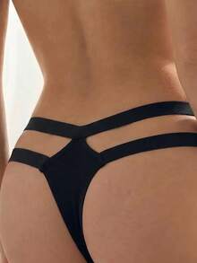 Liftille 3pcs/Set Women Solid Color Hollow Sexy Minimalist Design Thong Panties - Multicolor - View 4