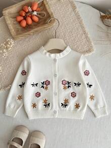LMoss Kids 女嬰針織刺繡立領荷葉邊休閒開襟衫 - 白色 - 查看 7