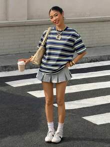 Muchica Plus Size Casual Minimalist Crew Neck Short Sleeve T-Shirt, Suitable For Summer - Multicolor - View 6