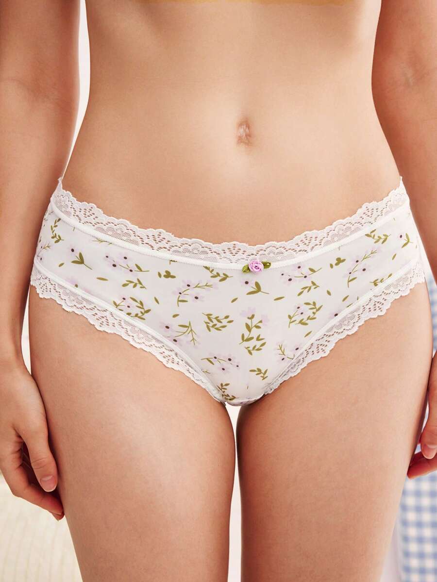 Eraneu 1pc Women's Lace Patchwork Triangle Panties - White - View 1