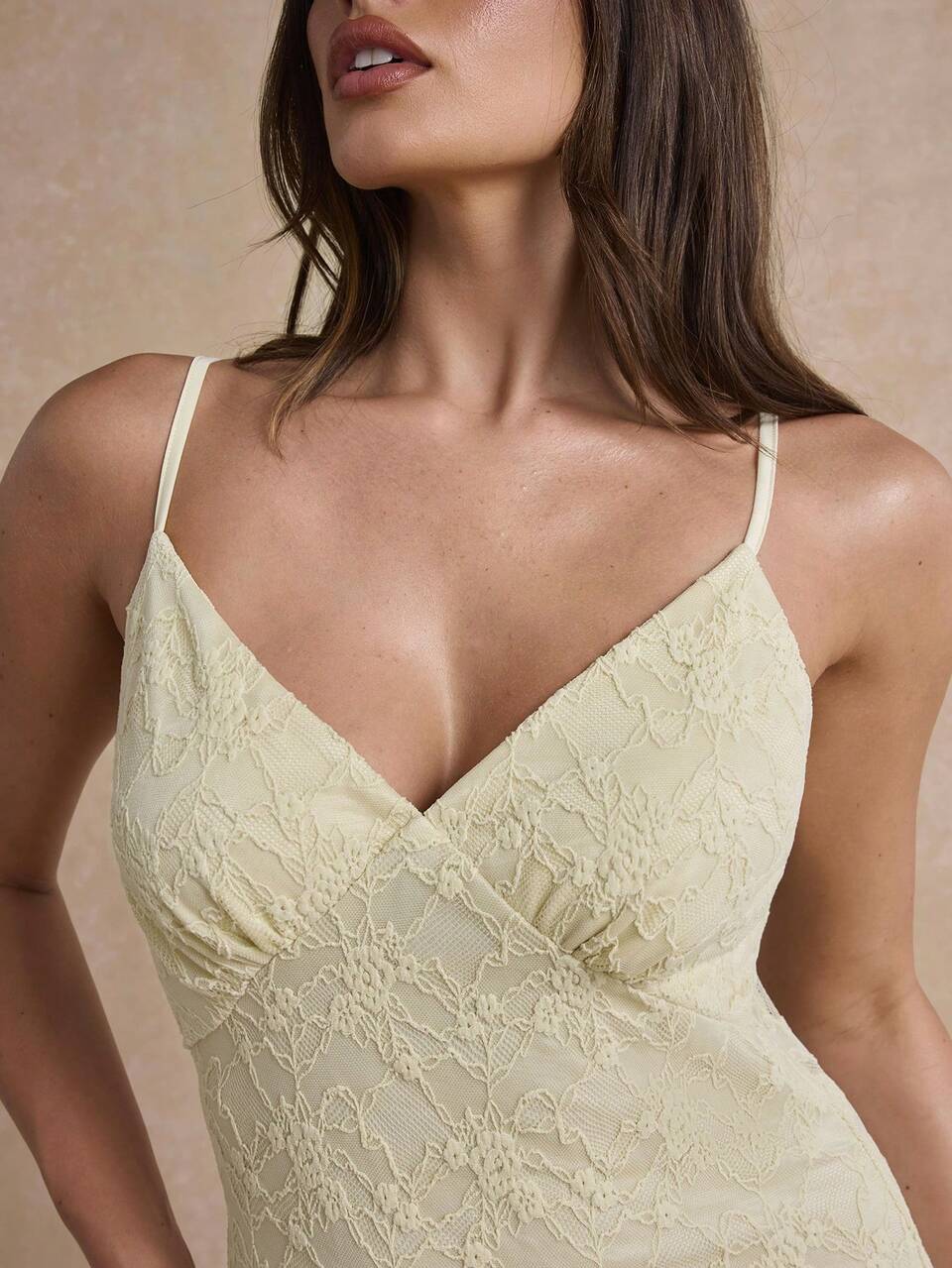Enchnt Premium Pre-Fall Romantic Women's Elegant Yellow Slimming Lace Ruffle Hem Dress,Festival Outfits,Casual Dress,Work Outfits,Birthday Dress,Party