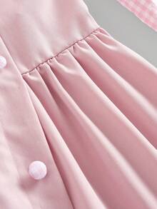 SHEIN Tween Girls Squishy Pink 2 In 1 Patchwork Peter Pan Collar Dress, Formal Casual Daily Outing Versatile Streetwear, Suitable For Any Occasion, Sister Outfit, Parent-Child Matching, Cute Girls Outfit, Primary School, Middle School - Pink - View 9
