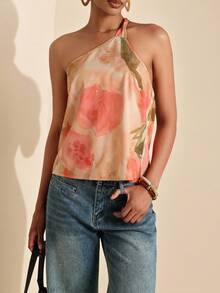 Vesra Women's Vacation Twist Strap Printed Cropped Tank Top - Multicolor - View 1