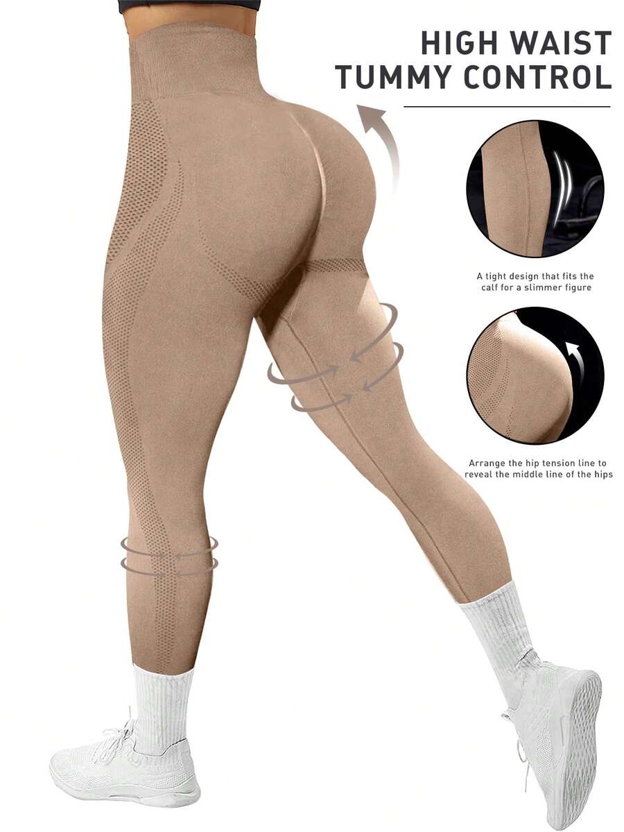 Slayform Damen-Leggings mit hoher Taille, einfarbig, nahtlos, für tägliche Fitness, zum chinesischen Neujahrsfest - Khaki - Übersicht 1