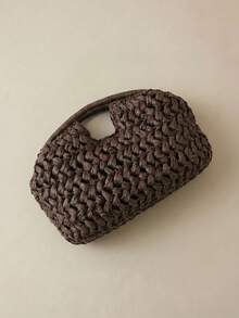 Arave Bolso de mano de fibra natural 2025, bolso de playa de verano tejido a mano de rafia, color marrón, para mujer - Café - Ver 5