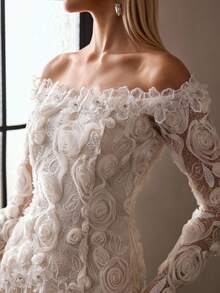 MOTF Soiréza SPRING/SUMMER WOMEN'S OFF SHOULDER EMBROIDERED TEXTURED PARTY SEMI-FORMAL DRESS - Apricot - View 2