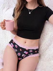 Notgurli Women's Lace Patchwork Cartoon Print Casual Daily Triangle Panties - Multicolor - View 4