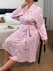 Napfluff CURVE Napfluff CURVE Heart Pattern Casual Plus Size Women's Robe Loungewear - Pink - View 3