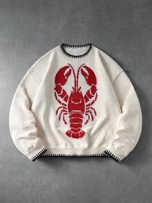 ROMWE MEN Street Life Men's Lobster Pattern Crew Neck Long Sleeve Casual Sweater - Multicolor - View 1
