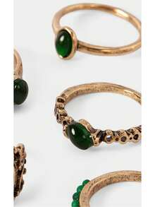 Noxbound Kombinasi Cincin Logam Antik Retro, Set Tumpuk Multi-Gaya, Aksesori Suasana Retro - MultiWarna - View 12
