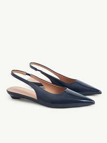 CUCCOO CHICEST Zapatos planos de mujer de unicolor con tacón inclinado corto, elegantes y premium, de cuero sintético PU brillante azul oscuro, para ir al trabajo, citas y uso diario - Azul oscuro - Ver 8