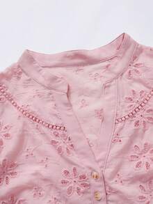 Rusticease Plus Size Women's Spring Casual Vacation Floral Embroidered Pattern Shirt - Pink - View 3