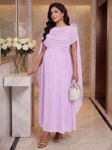 SHEIN 孕婦純色百褶休閒派對與旅行洋裝 - 淡紫色 - 查看 3