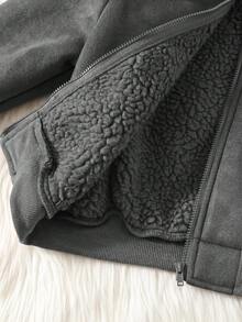 SHEIN 兒童小男孩純色長袖拉鍊保暖外套，適合秋冬穿著 - 灰色 - 查看 7
