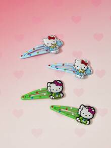 HELLO KITTY AND FRIENDS | SHEIN 2件組可愛藍綠色小貓波點印花BB夾水滴髮夾 - 彩色 - 查看 2