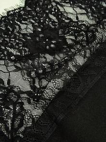 SHEIN EZwear 女款蕾絲拼接休閒百搭日常穿著長褲 - 黑色 - 查看 12