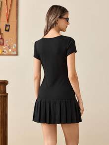 HARRY POTTER X SHEIN Women's Round Neck Short Sleeve Short Dress - Black - View 2