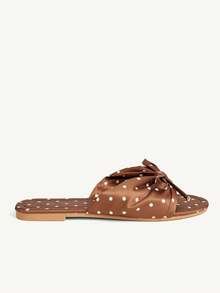 CUCCOO CHICEST Women's Elegant Gentle Style Brown Satin Bow Sandals, Suitable For Dating, Shopping And Vacation Outfits - Brown - View 3