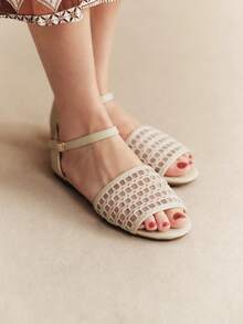 Rosivie Women's Gold Mesh Hollowed-Out Sandals, Open-Toed Flat-Soled Roman Shoes, Essential Beach Flats In Summer, Versatile For Commuting - Beige - View 10