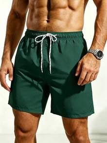 Manfinity KASUA Men's Solid Color Casual Beach Shorts For Vacation - Green - View 3