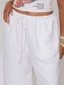 MUSERA Plus Size White Linen Wide Leg Culottes Spring Summer Casual Everyday Day Outfit Going Out - White - View 5