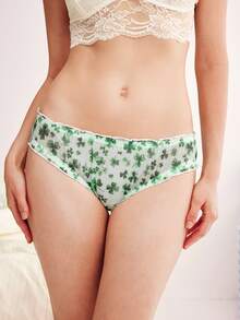 Eraneu 1 Stück Damen Glücksklee Muster Tiefe Taille Dreieck Slip - Grün - Übersicht 3