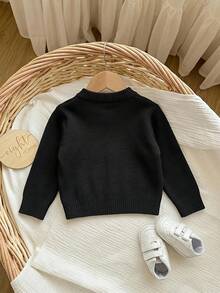 SHEIN 女嬰百搭休閒可愛黑色蝴蝶結圖案長袖秋冬毛衣 - 黑色 - 查看 4