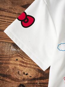 HELLO KITTY AND FRIENDS | SHEIN 女童卡通印花T恤短褲套裝 - 白色 - 查看 5