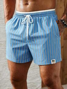 Palasendo Pantalones cortos de playa con rayas y cintura con cordón para hombres para vacaciones - Multicolor - Ver 5