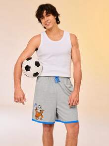 LUVLETTE Scooby-Doo Plus Size Men's Soft Cotton Lounge Shorts Gray Color Block Sleep Shorts With Blue Trim Comfy Summer Pajamas Graphic - Grey - View 11