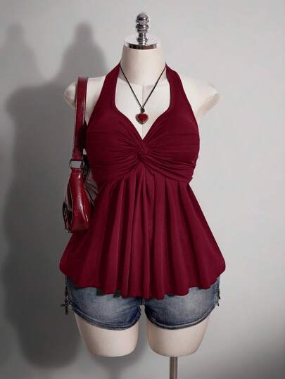 SHEIN ICON Vestido de mujer talla grande primavera/verano vintage sexy minimalista casual moda personalizada moderno urbano para ir al trabajo y cóctel Y2K con escote corazón color burdeos