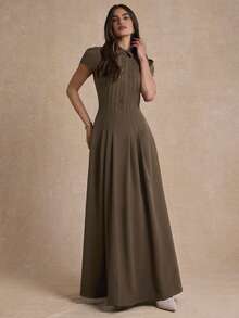 Enchnt Gaun Wanita Elegan Berwarna Polos - Coklat tua - View 4
